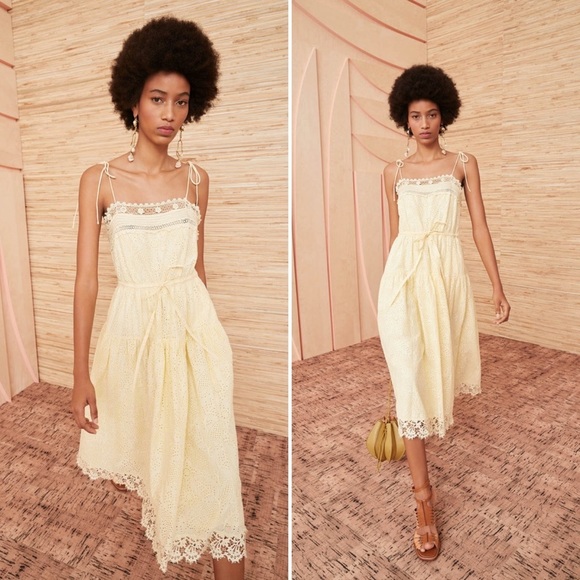 Ulla Johnson Dresses & Skirts - NWT Ulla Johnson Lily Crochet Trim Embroidered Midi Dress in Sunlight Yellow, 6